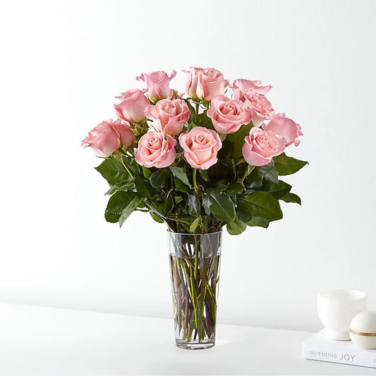 Vase of Long Stem Pink Roses