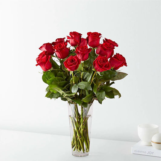 Vase of Long Stem Red Roses