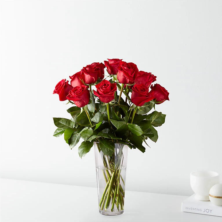 Vase of Long Stem Red Roses