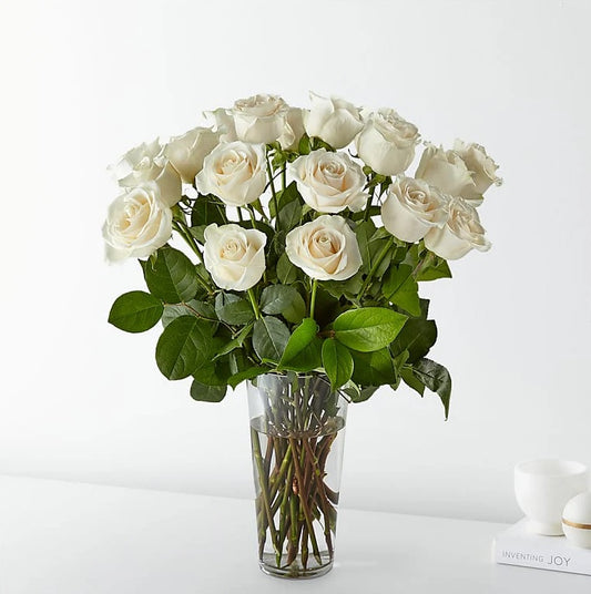 Vase of Long Stem White Roses